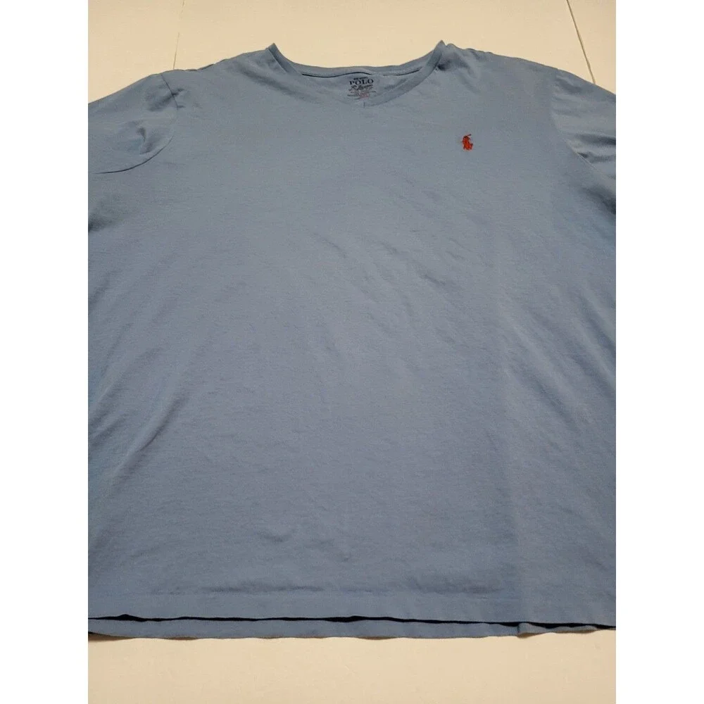 (#17) Polo By Ralph Lauren Polo V Neck T- Shirt Blue Short Sleeve Size Men's XXL